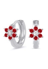 very nice silver red cubic zirconia huggie hoop baby birthstone earrings